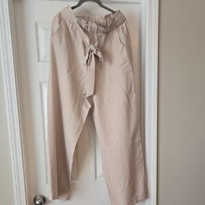 white birch Neutral-Tone Paperbag Waist Wide-Leg Pants